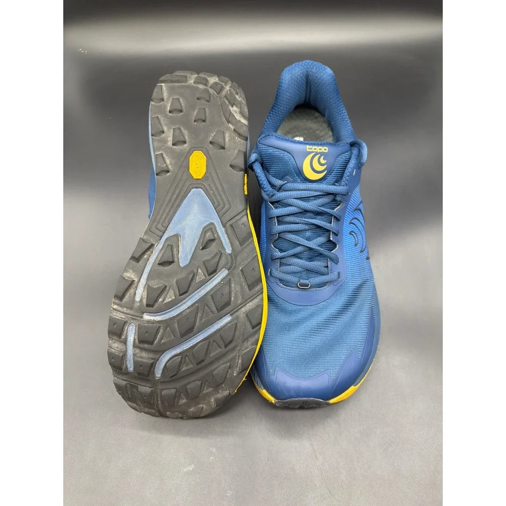 Topo Athletic MTN Racer 4 Mens Navy Orange Trail Running Shoes Vibram Size 13